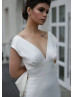 V Neck Ivory Satin Wedding Dress With Big Bow